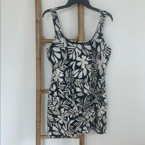 Black and White Leaf Print Swim Dress
